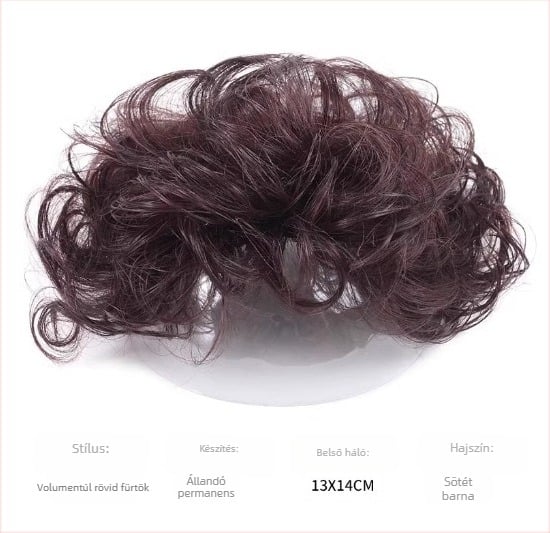 Női paróka rövid, göndör hajjal, természetes megjelenés, ferde frufru, hőálló rostok, mechanikus kivitelezés