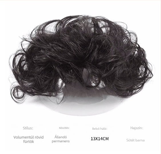 Női paróka rövid, göndör hajjal, természetes megjelenés, ferde frufru, hőálló rostok, mechanikus kivitelezés