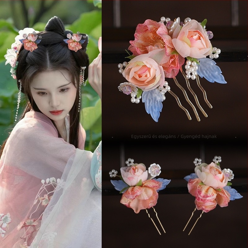 Hanfu hajdísz – virágos motívum, ötvözet anyag, Seiko felületkezelés