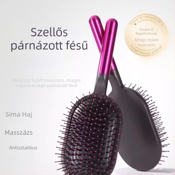Légpárnás hajfésű, antistatikus, masszírozó, műanyag, két részes készlet