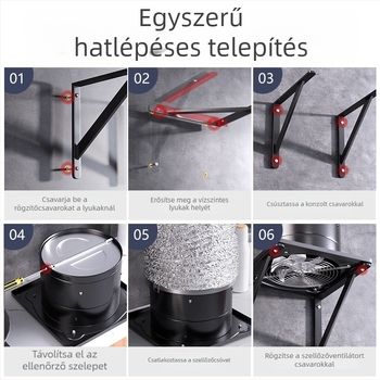 Konyhai szellőzőventilátor (FD-150 modell; telepítés: háromszög konzollal rögzítés; teljesítmény: 50–120 W; feszültség: 220 V; működtetés: mechanikus)