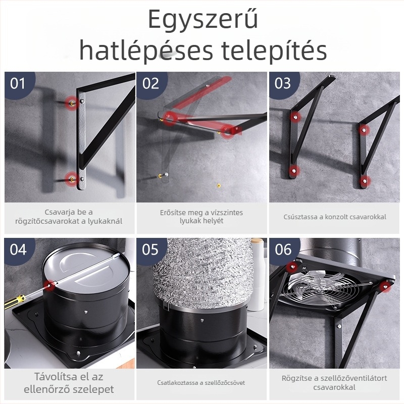 Konyhai szellőzőventilátor (FD-150 modell; telepítés: háromszög konzollal rögzítés; teljesítmény: 50–120 W; feszültség: 220 V; működtetés: mechanikus)