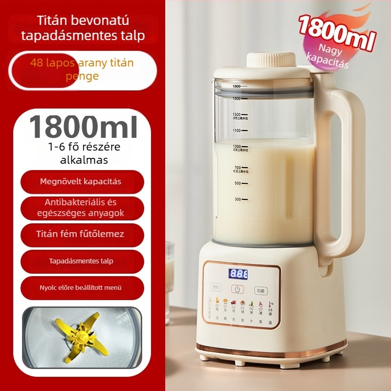 WIFER HX-DJ09 Szójaital készítő titánium bevonatú, tapadásmentes alsó fűtőlemez, 1,8 L kapacitás, antibakteriális, nincs áztatás