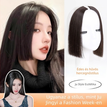 Hercegnői fazonú paróka nőknek, természetes hajvonal és felső rész helyettesítő, középső elválasztással, hőálló szálak, kényelmes viselet