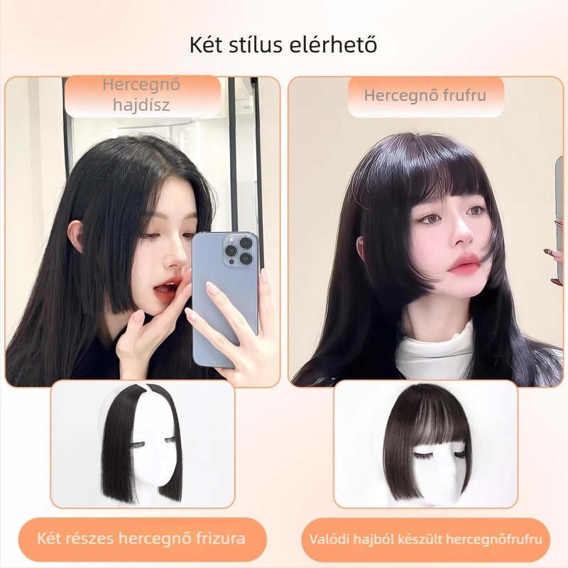 Hercegnői fazonú paróka nőknek, természetes hajvonal és felső rész helyettesítő, középső elválasztással, hőálló szálak, kényelmes viselet
