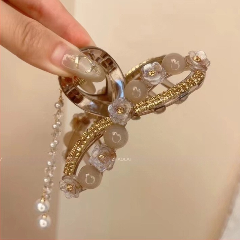 Kézműves hajtű fogó, tassel hátul, rózsa virág dísz, koreai stílus, nőknek, nyár 2024
