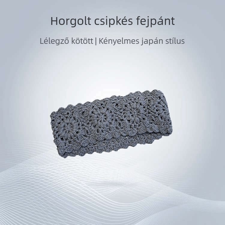 Női hajpánt - Kézzel készített, japán-koreai ihletésű széles kötött pamut hajpánt, üreges virág részlettel, arcmosáshoz, egyszerű hajkiegészítő, 2025 tavasz