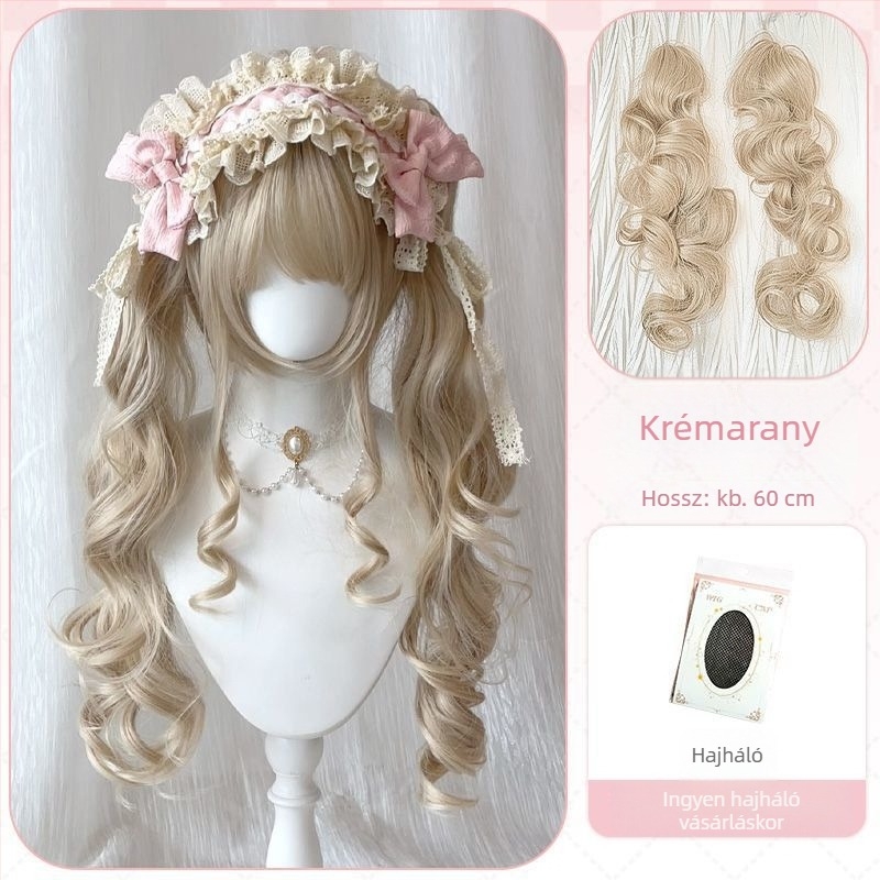 Feiqi TD-627 Női hosszú göndör paróka egyenes frufruval, gépi készítés, magas hőálló selyem anyag, nem festhető vagy dauerolható