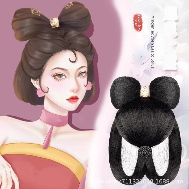 Hanfu etnikai paróka konty, magas hőmérsékletű huzalból, közepes hosszúságú, modell DJ01, etnikus stílus