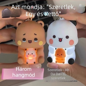 Fénylő kulcstartó hátizsákkal, aranyos műanyag beszélő baba játéka „Szeretlek” üzenetekkel és három hangüzenettel (14+ játék).