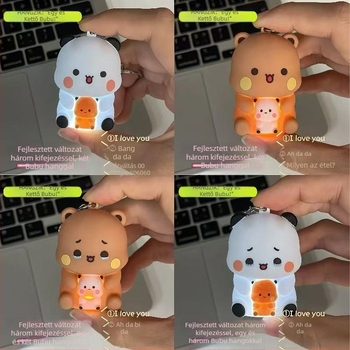 Fénylő kulcstartó hátizsákkal, aranyos műanyag beszélő baba játéka „Szeretlek” üzenetekkel és három hangüzenettel (14+ játék).