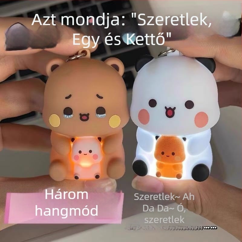 Fénylő kulcstartó hátizsákkal, aranyos műanyag beszélő baba játéka „Szeretlek” üzenetekkel és három hangüzenettel (14+ játék).