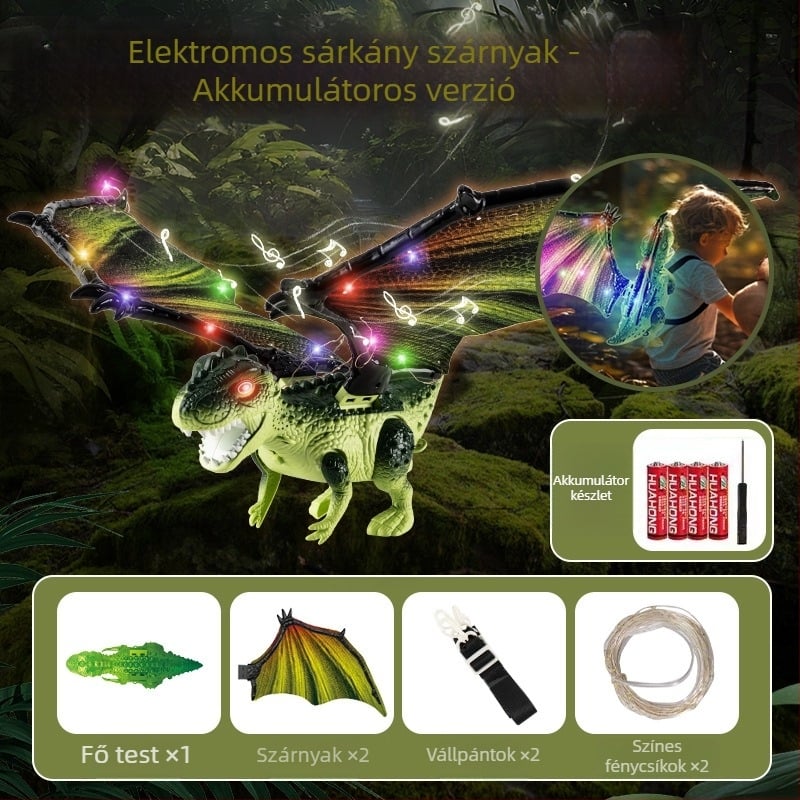 Fiúknak szóló elektromos dinoszaurusz szárnyak játék mozgó ízületekkel, fényekkel és zenével