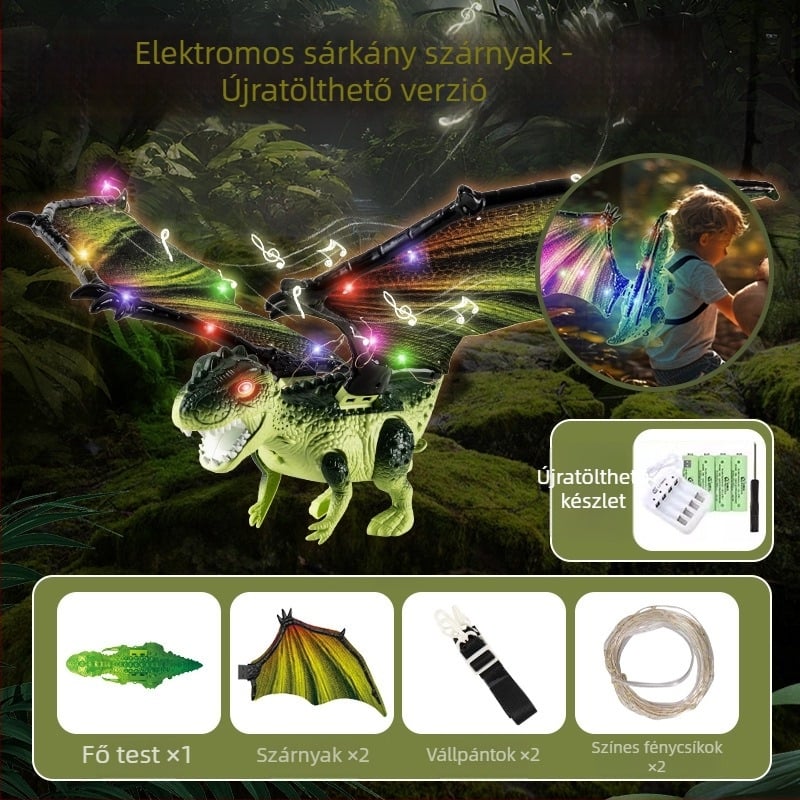 Fiúknak szóló elektromos dinoszaurusz szárnyak játék mozgó ízületekkel, fényekkel és zenével