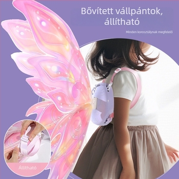 LED pillangó szárnyú játék — automata lengésű szárnyak, hang- és fényhatás; műanyag kivitel; színes dobozos csomagolás; 4–6 éves gyermekeknek