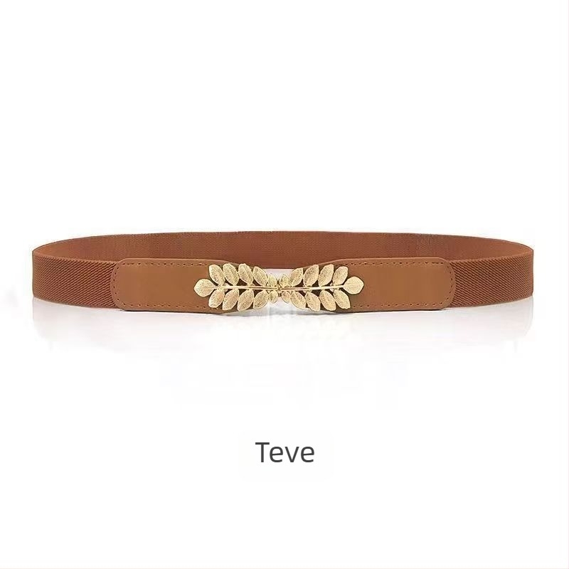 Ruha öv levél alakú csattal, elasztikus derék, PU bőr, csat anyaga: ötvözet, zárás: csatt, szélesség 2–4 cm, feldolgozás: bőr-plasztik