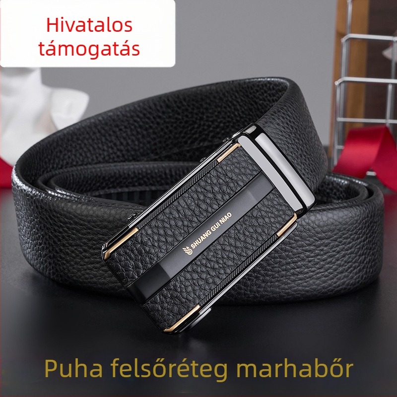 Férfi bőr öv üzleti és hétköznapi viseletre automata csattal (Első réteg marha bőre; Csattanyag: ötvözet; Szélesség: 2–4 cm; Márka: Double Precious Bird)