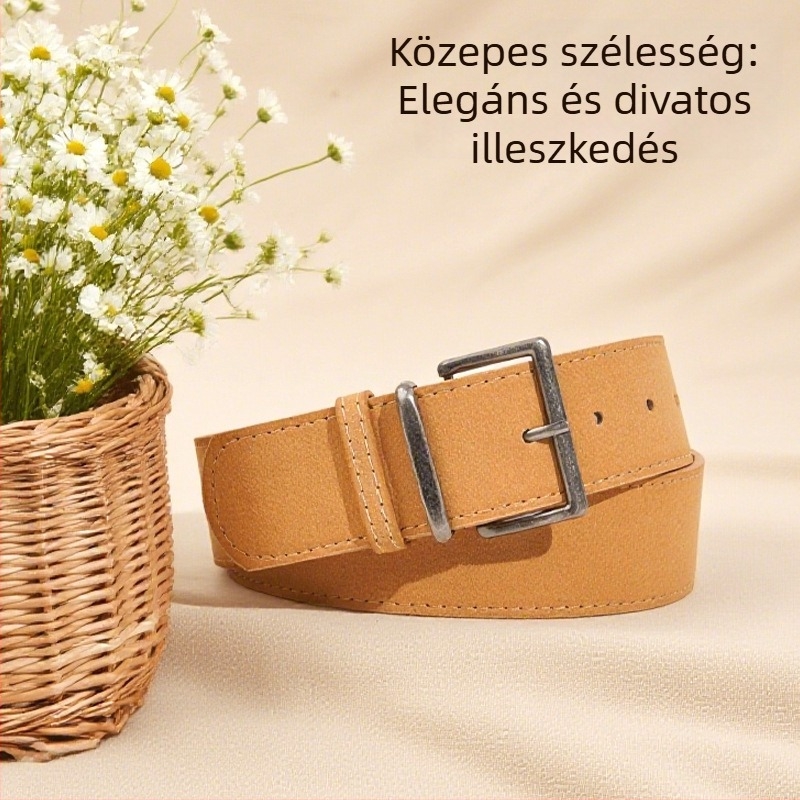 Női öv műbőrből, ötvözet csattal, tűs csattal, szélesség 2-4 cm, egyszerű és sokoldalú stílus, nyár 2025 megjelenés