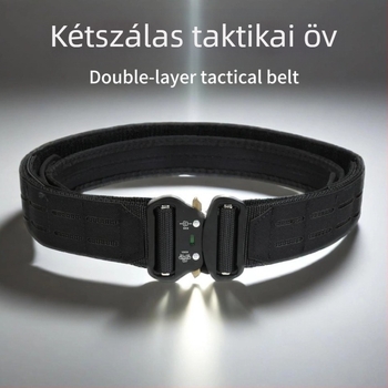 Kétszintes taktikai öv gyorskioldóval, műnylon, ötvözet csat, >4 cm szélesség, sportos stílus, elektroplattázás