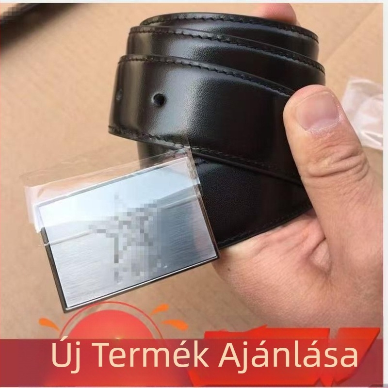 Férfi öv valódi bőrből, tűcsattal és ötvözetes csattal, üzleti és sokoldalú stílus, elektroplatált felület és reliefes bevonat