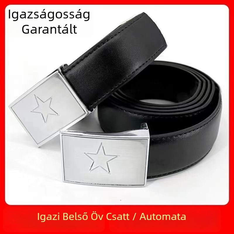 Férfi öv valódi bőrből, tűcsattal és ötvözetes csattal, üzleti és sokoldalú stílus, elektroplatált felület és reliefes bevonat