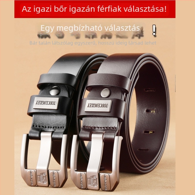 Férfi bőrből készült öv tűs csattal; kétoldalas marhabőr; csat ötvözetből; szélesség 2-4 cm