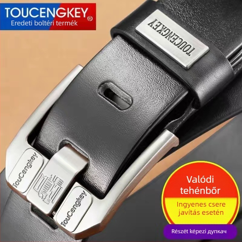 Férfi bőrből készült öv tűs csattal; kétoldalas marhabőr; csat ötvözetből; szélesség 2-4 cm