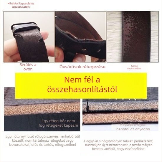 Elsőréteg marhabőrből készült öv, kézműves, hétköznapi etno-retro stílus, ötvözetű csattal, zárás tűvel, kezelések: kopott, festés, növényi bőrözés