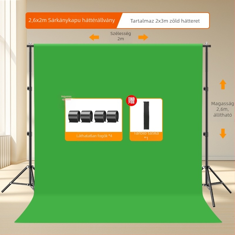 Teleszkópos, hordozható zöld képernyő hátter stúdiófotózáshoz