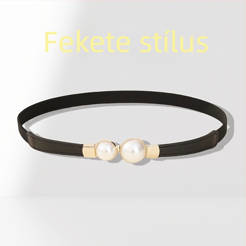 Női PU bőr ruha vékony gyöngyös övvel (Anyag: PU bőr; Övcsat anyaga: ötvözet; Zárás: tűkapocs; Öv szélesség: vékony (<2 cm); Gyöngyös díszítés)