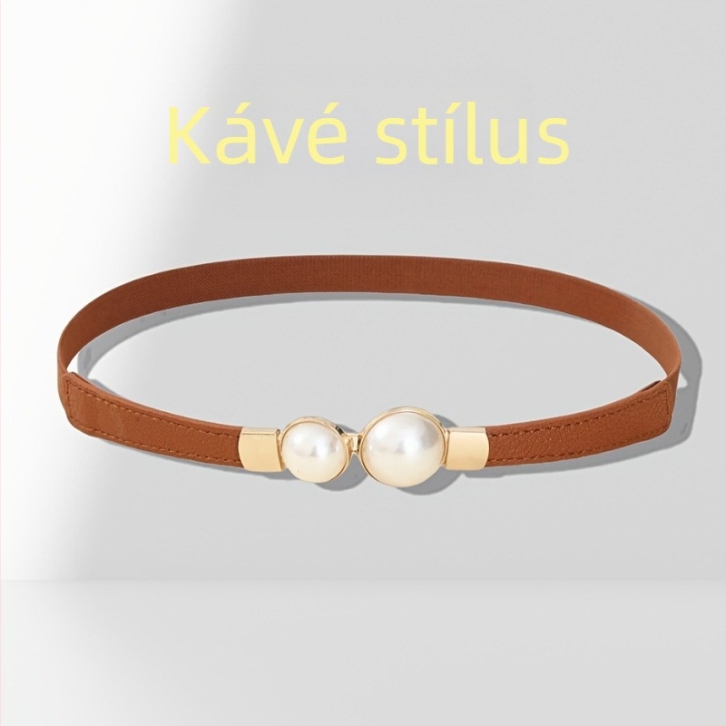 Női PU bőr ruha vékony gyöngyös övvel (Anyag: PU bőr; Övcsat anyaga: ötvözet; Zárás: tűkapocs; Öv szélesség: vékony (<2 cm); Gyöngyös díszítés)