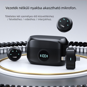 K31 lavalier mikrofon klipekkel - beépített akkumulátor 300-500 mAh, Bluetooth 5.2, frekvencia 20 Hz-20 kHz, SNR ≥75 dB, üzemidő 3-6 óra