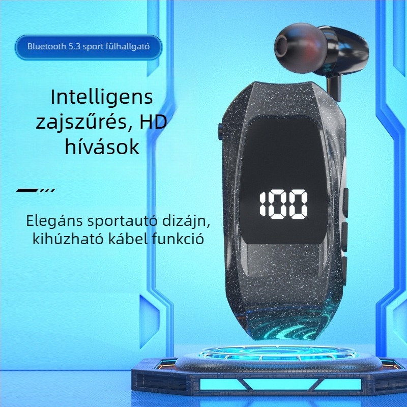 Nyakklipszes vezeték nélküli Bluetooth headset, 10 m hatótáv, Bluetooth 5.3, vízálló, digitális kijelző, üzemidő >8 óra