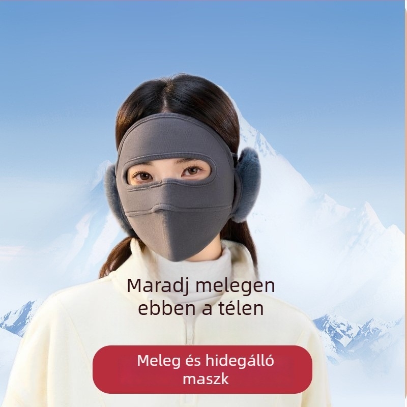 Téli fülvédős arcmaszk nőknek — kültéri kerékpározáshoz, szélálló, meleg, fleece bélés