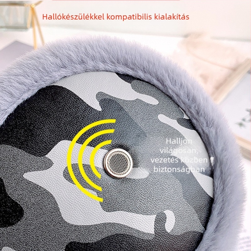 Téli fülvédők kamuflázs mintával, bolyhos bélésű és vastag kivitel, hátulról viselhető dizájn, kültéri utazásokhoz és kerékpározáshoz