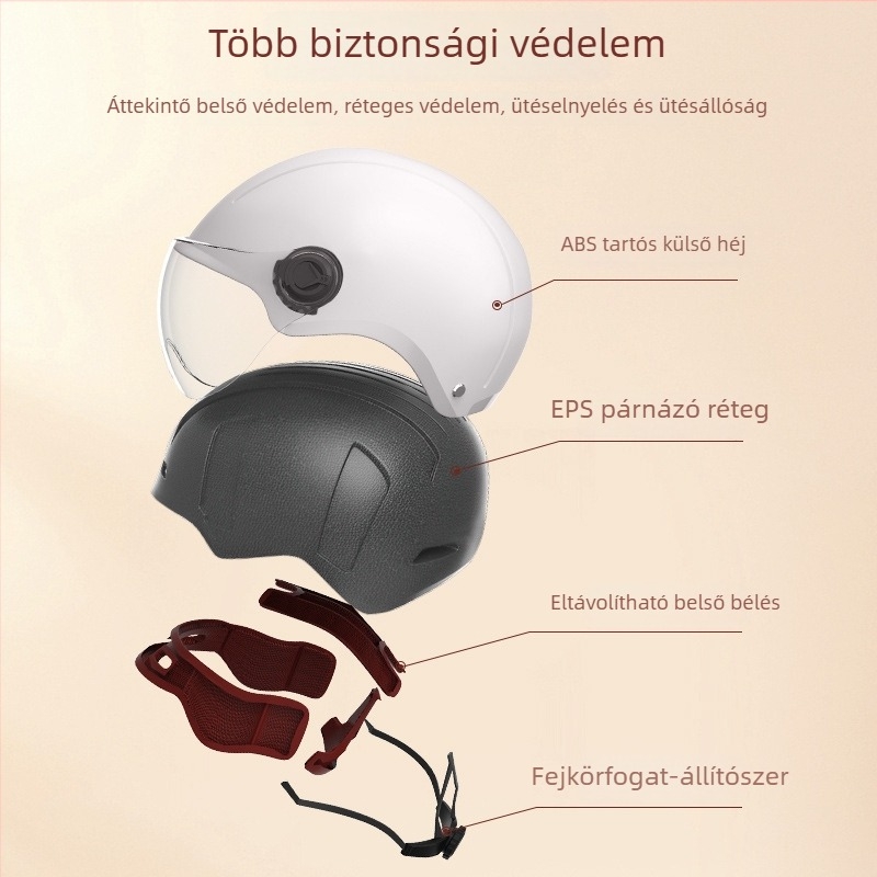 Motorkerékpár fél sisak, ABS, egész éves használatra, uniszex, közlekedésre, GB811-2022A, 3C 2024091105021488