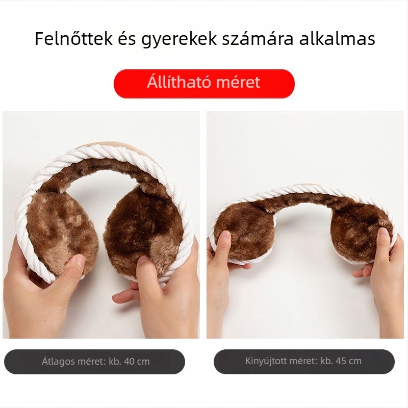Uniszex téli fülmelegítő, plüss anyagból, kockás mintával, kültéri használatra