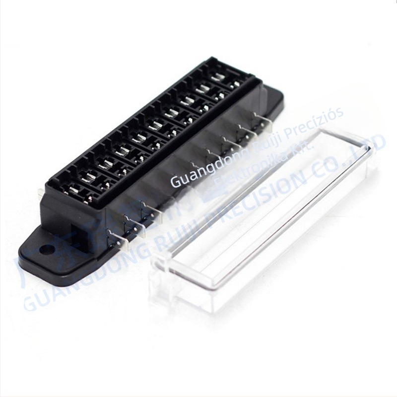 Autó biztosítéktartó, 4-, 6-, 8- vagy 10-utas, kétoldalú kábelezés, egyenes csatlakozás.