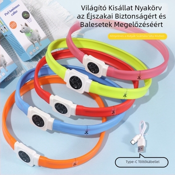 LED világító kutyanyakörv Type-C újratöltéssel, szilikonból, éjszakai használatra