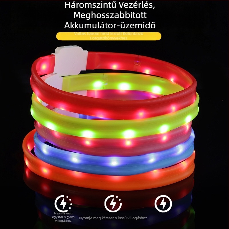 LED világító kutyanyakörv Type-C újratöltéssel, szilikonból, éjszakai használatra
