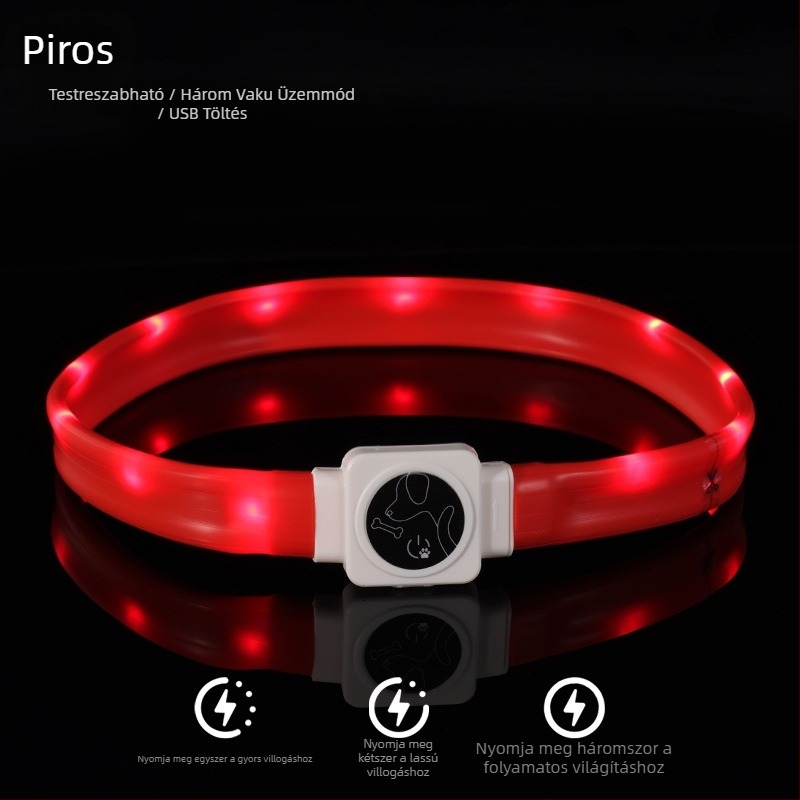 LED világító kutyanyakörv Type-C újratöltéssel, szilikonból, éjszakai használatra