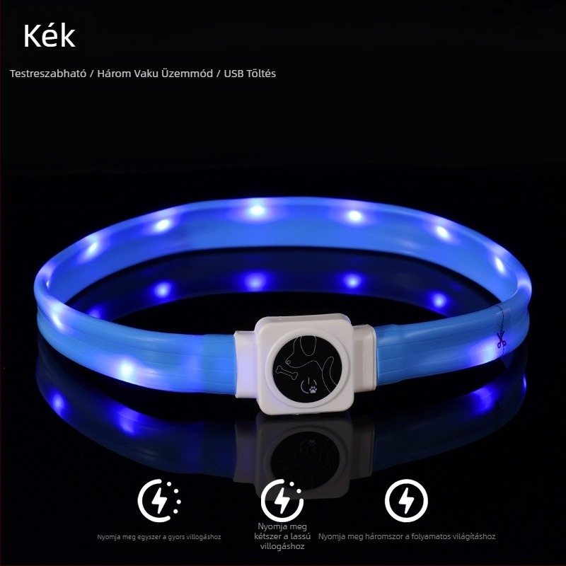 LED világító kutyanyakörv Type-C újratöltéssel, szilikonból, éjszakai használatra