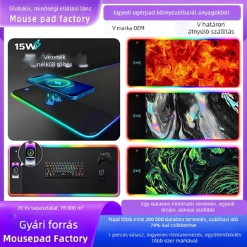 RGB világító vezeték nélküli egérpad, csúszásmentes, foltálló, vastagított asztali pad, extra nagy