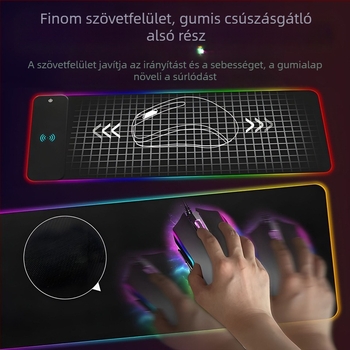RGB világító vezeték nélküli egérpad, csúszásmentes, foltálló, vastagított asztali pad, extra nagy