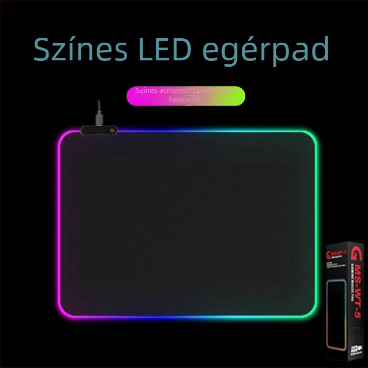 RGB világító vezeték nélküli egérpad, csúszásmentes, foltálló, vastagított asztali pad, extra nagy