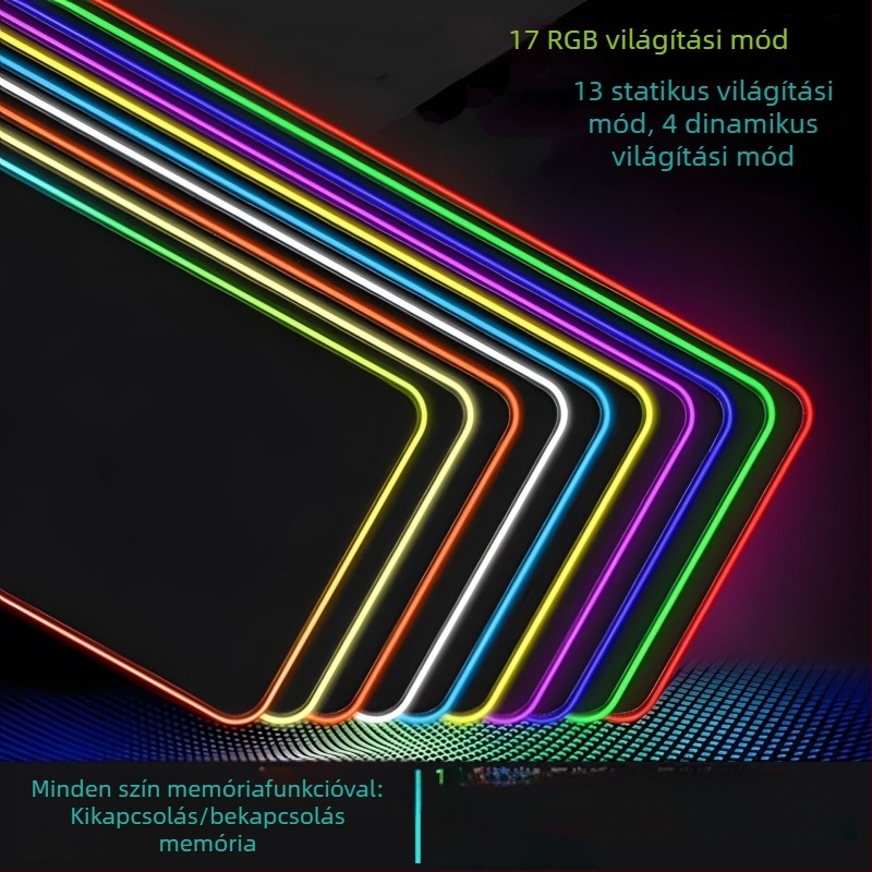RGB világító vezeték nélküli egérpad, csúszásmentes, foltálló, vastagított asztali pad, extra nagy