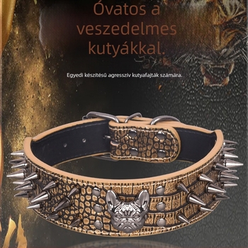 Kutyagallér harapás elleni, szegecsekkel, monokróm mintázat, műbőr, brit stílus