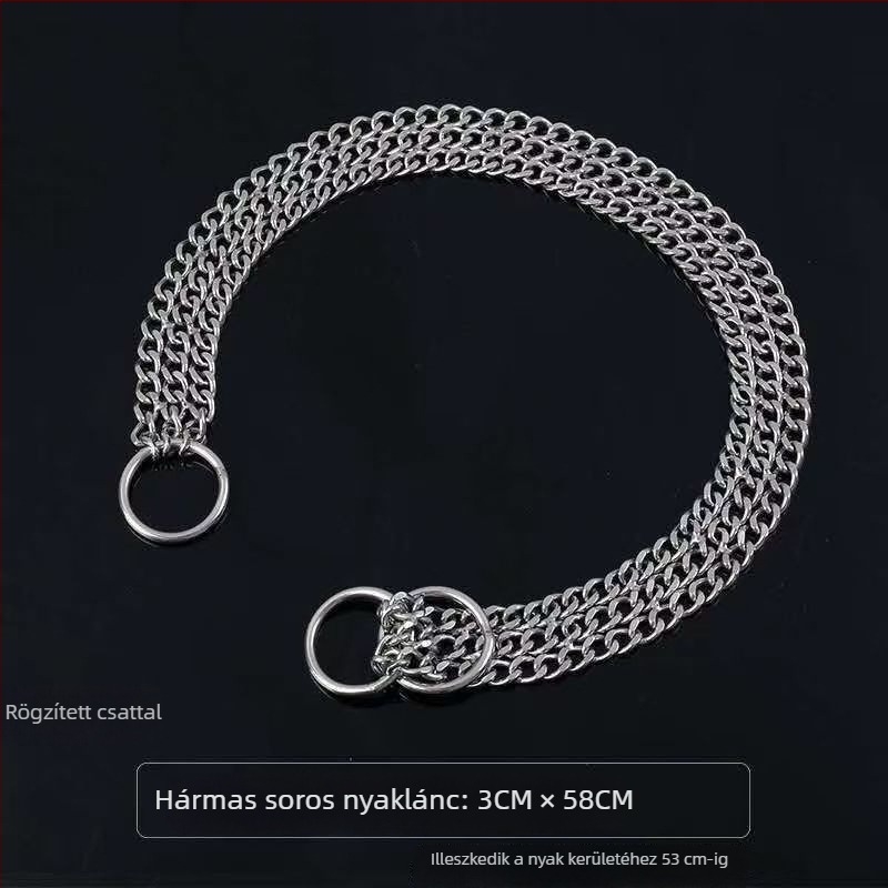 Rozsdamentes acél P-lánc nyakörv közepes és nagy testű kutyáknak (Dobermann, Rotvajler)