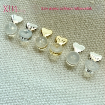 Fülbetét, réz és szilikon, elektroplatált, szív alakú és hengeres