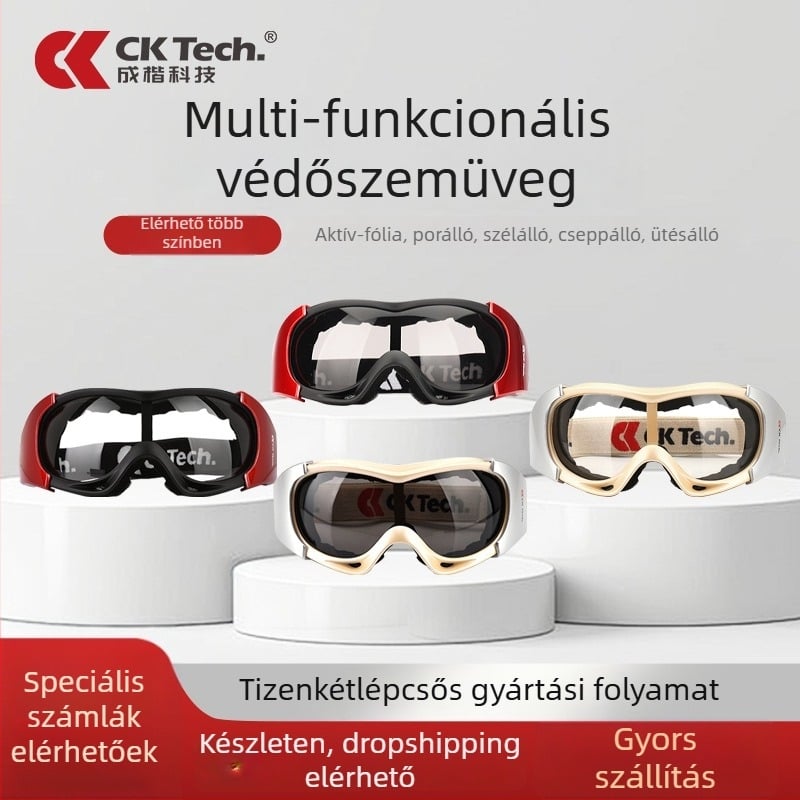 CKY-053 Védő szemüveg, PC anyag, 1,5 mm vastagságú lencse, por- és szélálló, ütésálló